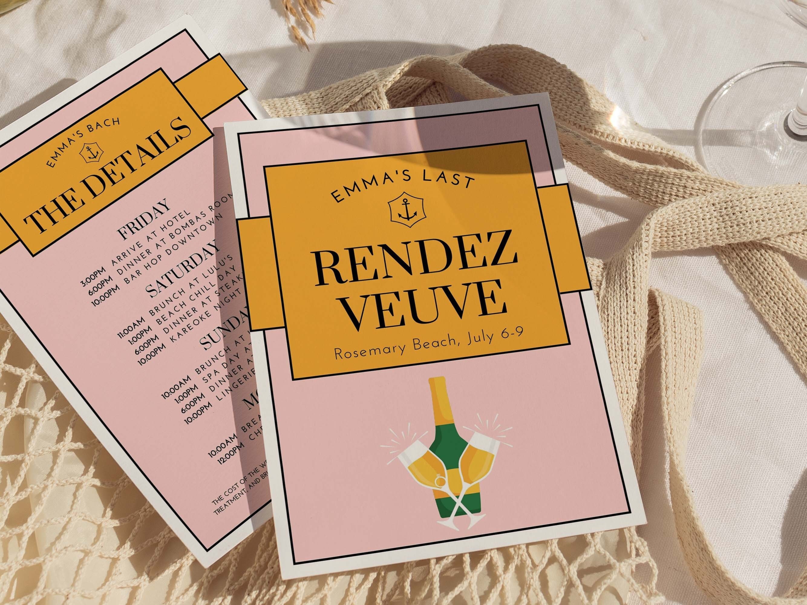 Veuve Before Vows Bachelorette Party Itinerary and Invitation Template ...