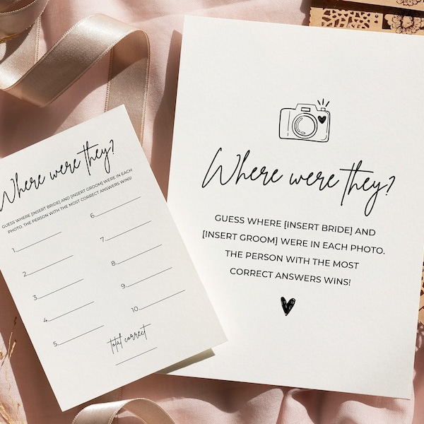 Where Were They, Bridal Shower Game Template, Couples Shower Game, Bridal Shower Trivia