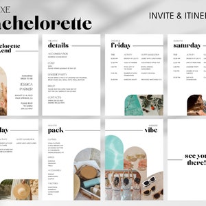 Bachelorette Itinerary Template and Invite For Bachelorette Party, Weekend Planner, Canva Template