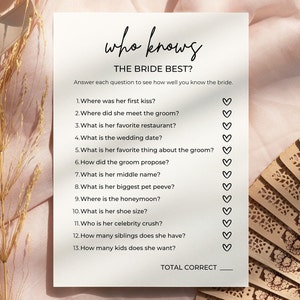 Bridal Shower Game, How Well Do You Know the Bride (Digital Download)