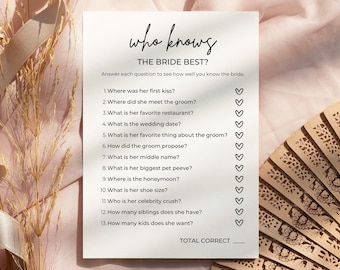 Bridal Shower Game, How Well Do You Know the Bride (Digital Download)