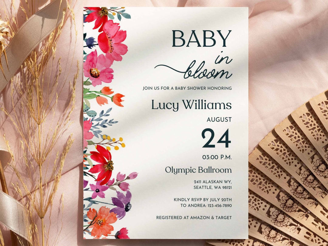 Spring Invitations Bloom Baby in Bloom Shower Invitation, Spring Floral Baby Shower Invitation ...