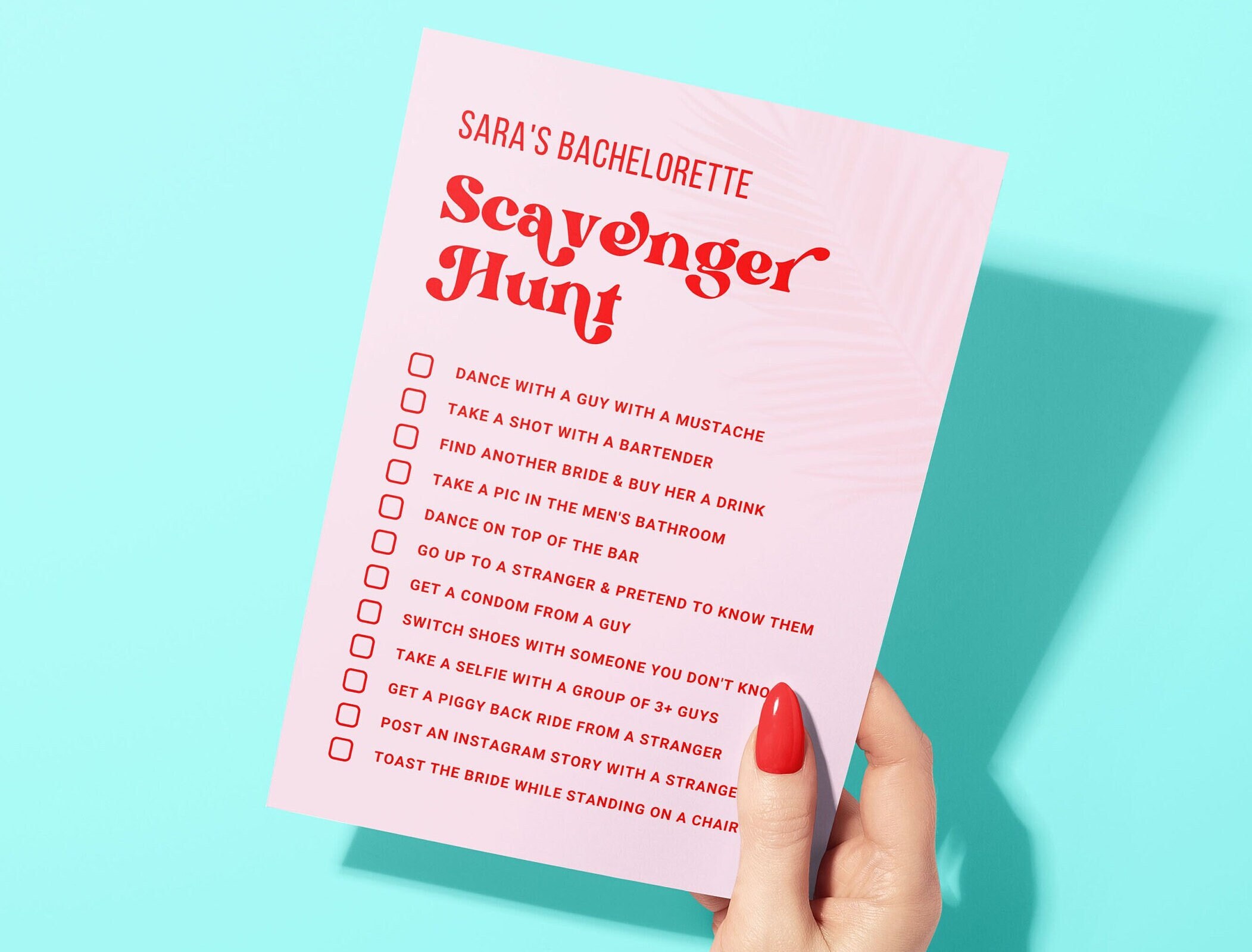 Bachelorette Party Scavenger Hunt Game, Naughty Bachelorette Game, Bar Hoping Scavenger Hunt List, Hen Party Game, Palm Springs Bachelorette