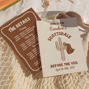 Scottsdale Before The Veil Bachelorette Party Itinerary, Arizona Bachelorette Invite, Editable Canva Template