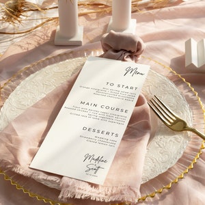 Plantilla de menú de boda con menú de barra, tarjetas de menú personalizables, menú minimalista, menú de recepción imagen 4