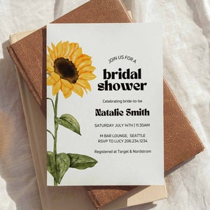 Invitation de douche nuptiale de tournesol, Invitation de douche nuptiale florale pour le brunch de douche nuptiale, modèle Canva modifiable