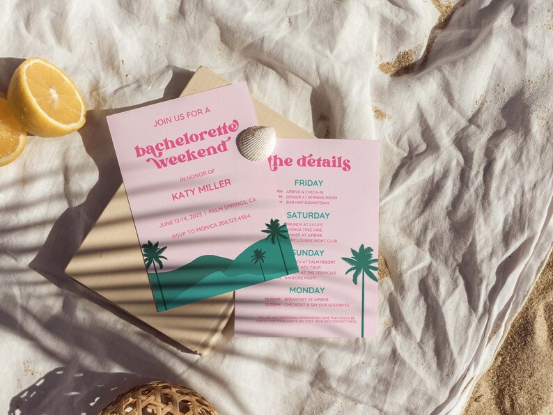 Bachelorette Party Itinerary and Invite Template For Palm Springs Bachelorette, Weekend Itinerary image 2