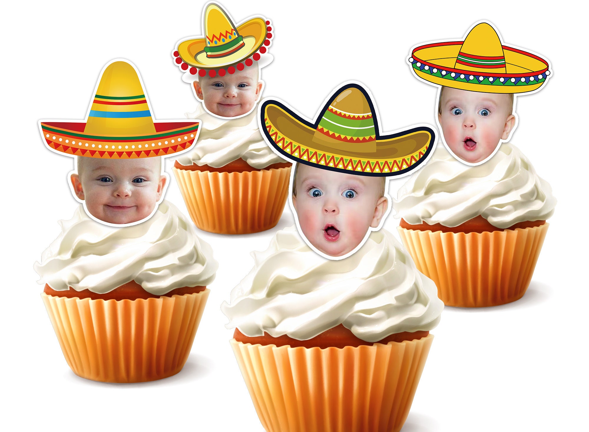 Printable Custom Photo Mexican sombrero Cupcake Topper,Personalised Face Fiesta Hat Sticker Cupcake Topper,Birthday Decor,Digital File Only