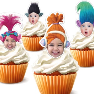Printable Custom Photo Trolls Inspired Cupcake Topper,Personalised Face Trolls Sticker Cupcake Topper,Birthday Decor,Digital File Only