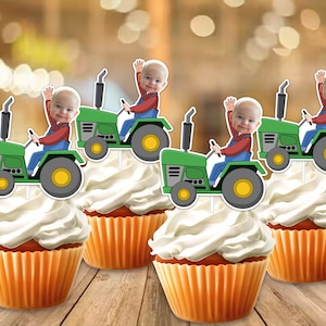 Handmade Tractor Farmer Party Face Custom Photo Cupcake Topper,Personalised Tractor Farmer Funny Cupcake Topper,Birthday Decor