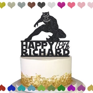 Nom de gâteau personnalisé panthère noire, nom de gâteau de joyeux anniversaire, décoration de gâteau personnalisée panthère noire, décorations d'anniversaire personnalisées