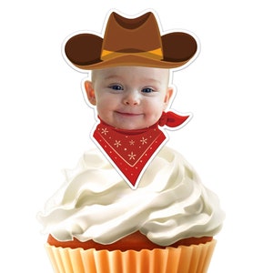 Topper per cupcake con foto personalizzata stampabile con faccia da COWBOY, topper per cupcake con adesivo divertente personalizzato, decorazione per compleanno, solo file digitale