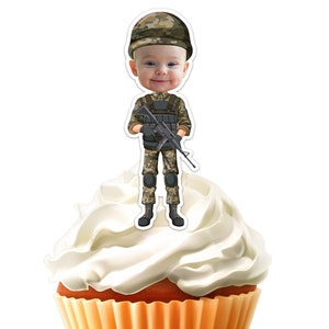 Printable SOLDIER Face Custom Photo Cupcake Topper,Personalised Funny Sticker Cupcake Topper,Birthday Decor,Digital File Only