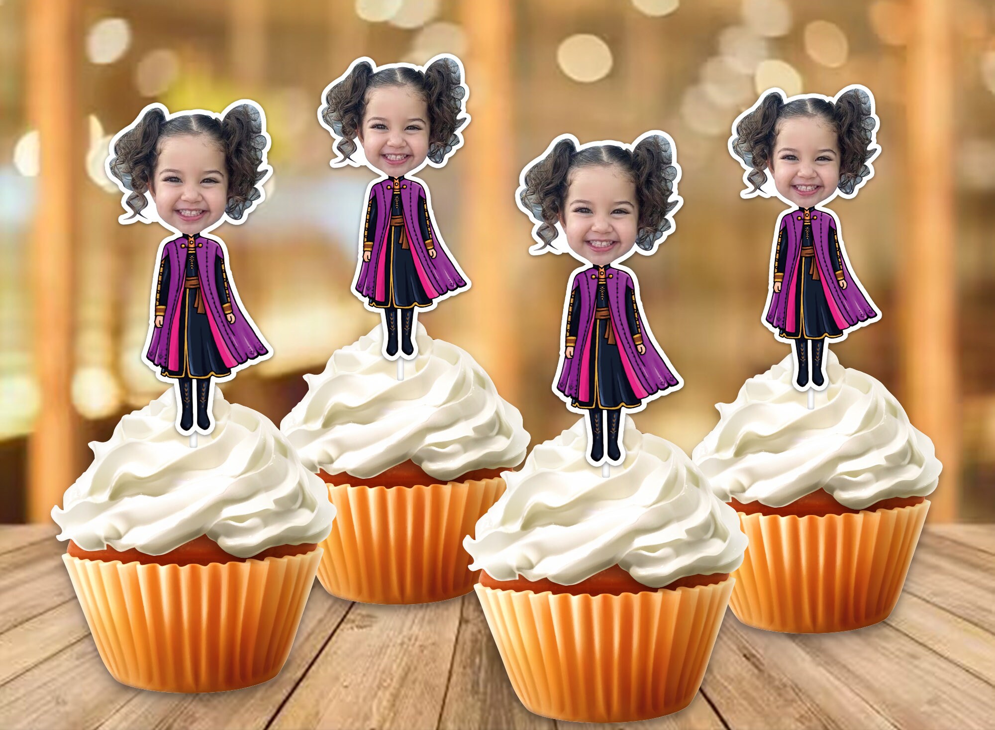 Handmade Frozen Anna Party Face Custom Photo Cupcake Topper,Personalised Princess Frozen Anna Funny Cupcake Topper,Birthday Decor