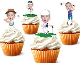 Printable Custom Photo Golf Cupcake Topper,Personalised Face Sticker Golf Cupcake Topper,Birthday Decor,Digital File Only