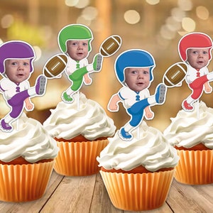 Handmade American Football Player Party Face Custom Photo Cupcake Topper,Personalised Football Player Cupcake Topper,Birthday Decor