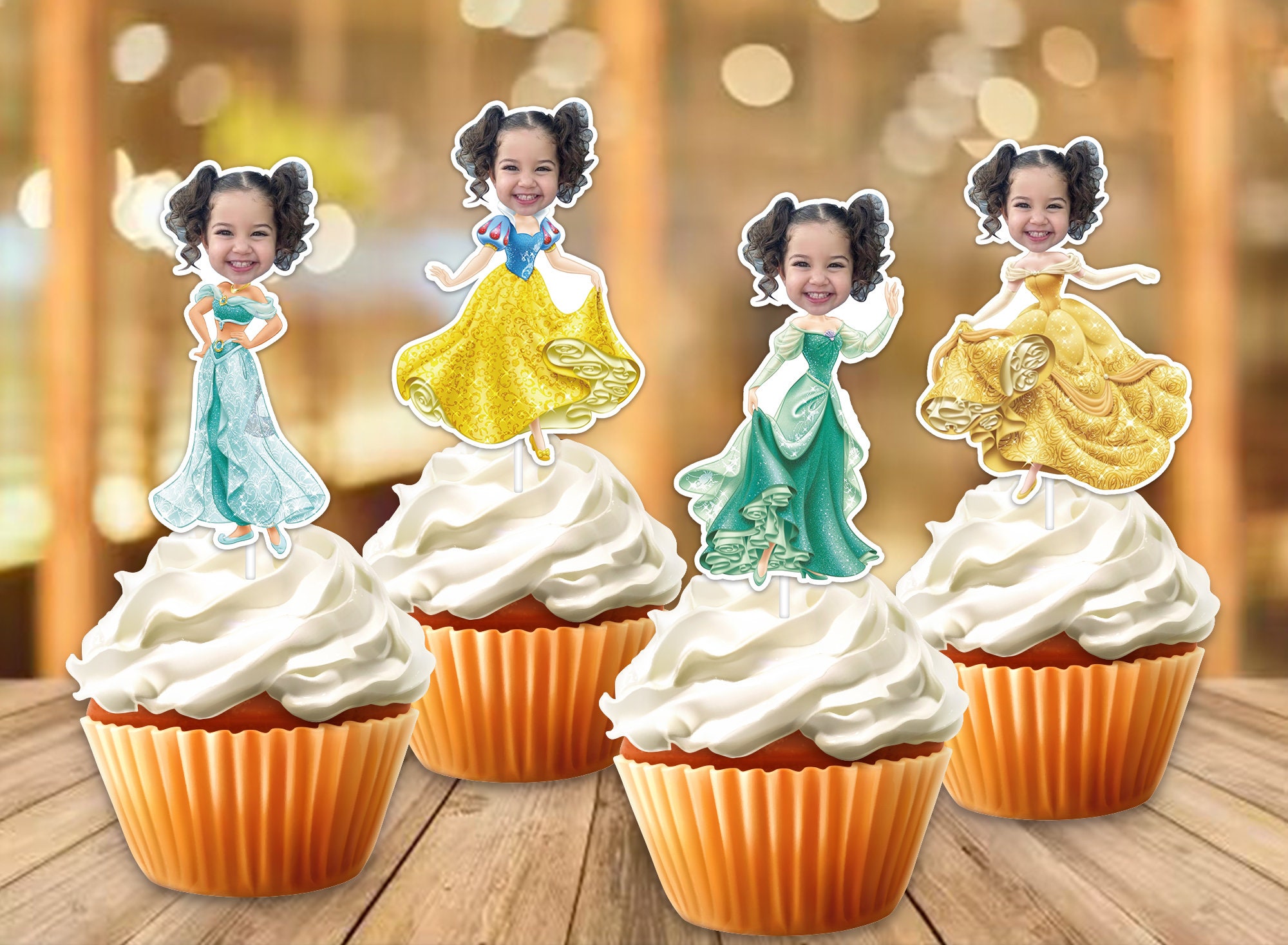 Handmade Princess Party Face Custom Photo Cupcake Topper