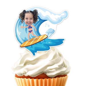 Printable SURFER Girl Face Custom Photo Cupcake Topper,Personalised Sticker Cupcake Topper SURFER Girl,Digital File Only