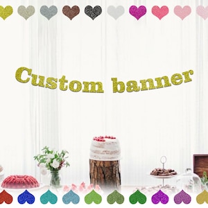 Pancarta con letras brillantes personalizadas, decoraciones para fiestas personalizadas, pancarta de cumpleaños personalizada, pancarta uniforme personalizada, pancarta para fiesta de boda