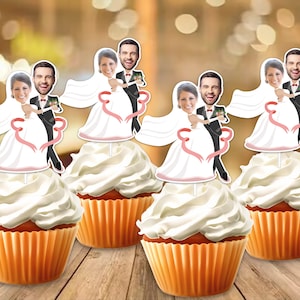 Handmade Wedding Party Face Custom Photo Cupcake Topper,Personalised Bride and Groom Funny Cupcake Topper,Birthday Decor