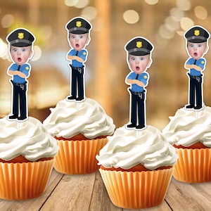 Handmade Police Party Face Custom Photo Cupcake Topper,Personalised Law Enforcement Officers Cupcake Topper,Birthday Decor