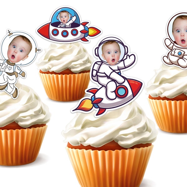 Printable ASTRONAUT Face Custom Photo Cupcake Topper,Personalised Funny Sticker Cupcake Topper,Birthday Decor,Digital File Only