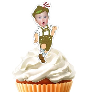 Printable Lederhosen Custom Face Photo Cupcake Topper,Personalised Sticker Cupcake Topper ,Digital File Only