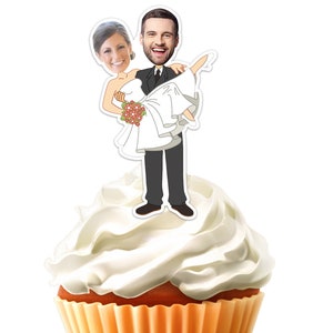 Printable Bride and Groom Face Custom Photo Cupcake Topper,Personalised Wedding Sticker Cupcake Topper ,Digital File Only