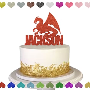 Custom Dragon Cake Topper, Happy Birthday Name Cake Topper, Dinosaur Cake Topper personalizado, Decoraciones de cumpleaños de nombre personalizado