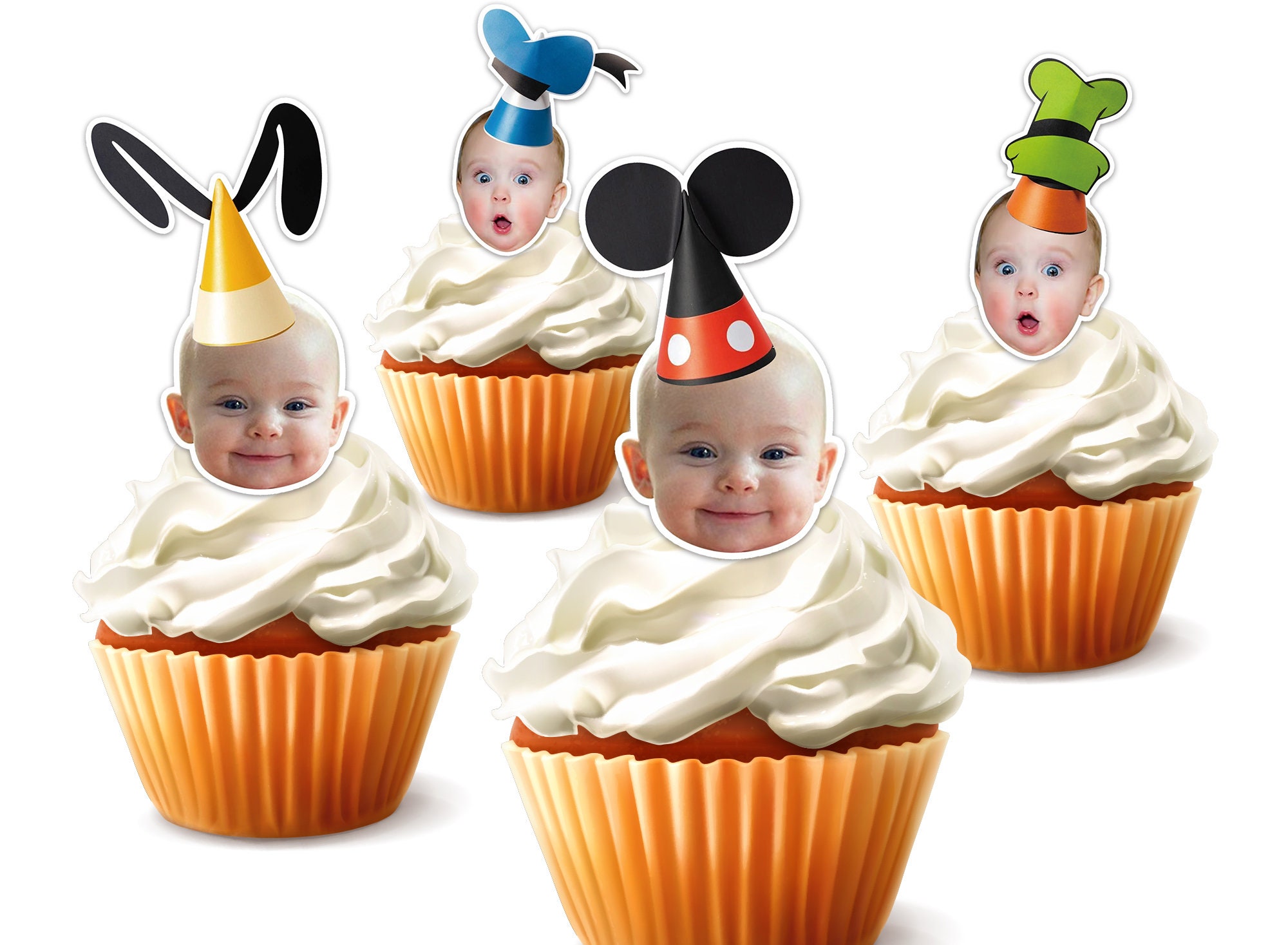 Printable Custom Photo Mickey Minnie Cupcake Topper,Personalised Face Goofy Daisy Sticker Cupcake Topper,Birthday Decor,Digital File Only