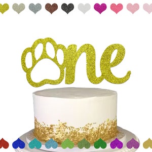 Custom Paw One Cake Topper, Happy Birthday Name Cake Topper, Dog 1st Birthday Cake Topper, Puppy Party Birthday Decorations