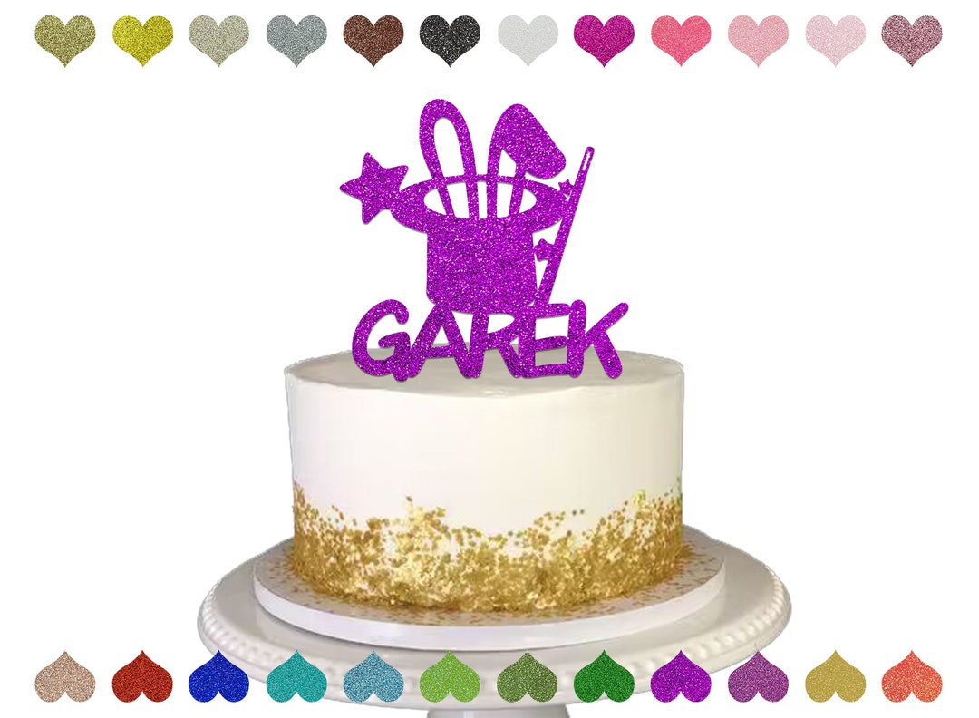 Custom Magician Name Cake Topper, Happy Birthday Rabbit in Hat Cake