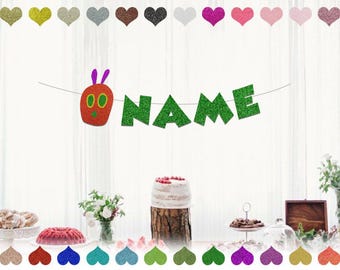 Glitter Very Hungry Caterpillar banner First Birthday Happy Birthday Banner Party Decorations First Birthday Baby Shower Garland