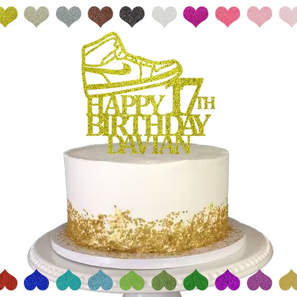 Aangepaste sneaker cake topper, gelukkige verjaardag basketbal schoenen cake topper, gepersonaliseerde basketbal partij cake topper, verjaardagsdecoratie