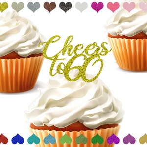 Custom Cheers to 60 Cupcake Toppers, Age Birthday Cupcake Toppers, Personalized Cupcake Toppers, 20 30 40 50 Birthday Decoration