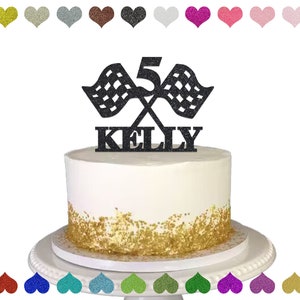 Custom Racing Flags Name Cake Topper, Happy Birthday Race Car Cake Topper, Personalized Birthday Cake Topper, Custom Birthday Decoration