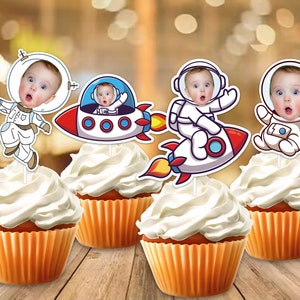 Handmade ASTRONAUT Party Face Custom Photo Cupcake Topper,Personalised ASTRONAUT Cupcake Topper,Birthday Decor
