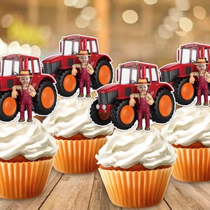 Handmade Tractor Farmer Party Face Custom Photo Cupcake Topper,Personalised Tractor Farmer Funny Cupcake Topper,Birthday Decor