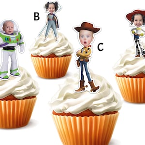 Topper per cupcake con foto personalizzata di Toy Story, stampabile, adesivo divertente personalizzato, decorazione per compleanno, solo file digitale