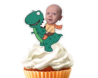 Printable Dinosaur Party Face Custom Photo Cupcake Topper,Personalised Funny Sticker Cupcake Topper,Birthday Decor,Digital File Only