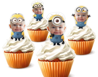 Printable Custom Photo Minion Inspired Cupcake Topper,Personalised Face Minion Sticker Cupcake Topper,Birthday Decor,Digital File Only