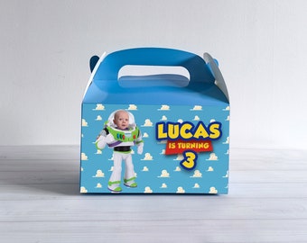 Personalised Buzz Light Face Gift Box Children’s Party Box Gift Bag Favour Custom Toy Story Treat Boxes With Your Own Photo Birthday Decor