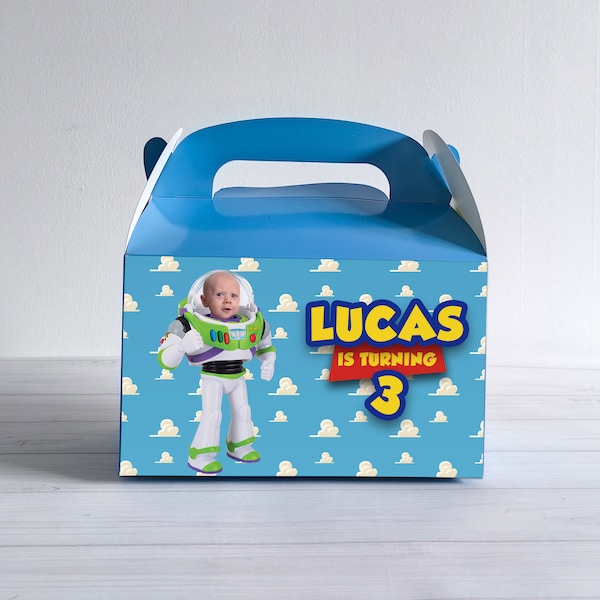Personalised Buzz Light Face Gift Box Children’s Party Box Gift Bag Favour Custom Toy Story Treat Boxes With Your Own Photo Birthday Decor