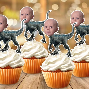 Handmade Dinosaur Party Face Custom Photo Cupcake Topper,Personalised Dinosaur Funny Cupcake Topper,Birthday Decor