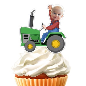 Printable Tractor Farmer Face Custom Photo Cupcake Topper,Personalised Farmer Sticker Cupcake Topper ,Digital File Only