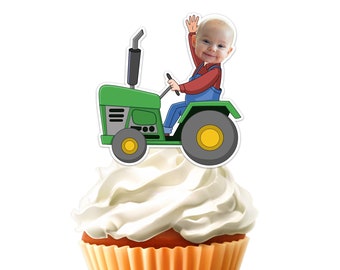 Printable Tractor Farmer Face Custom Photo Cupcake Topper,Personalised Farmer Sticker Cupcake Topper ,Digital File Only