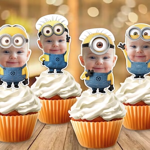 Handmade Minion Party Face Custom Photo Cupcake Topper,Personalised Minion Cupcake Topper,Birthday Decor