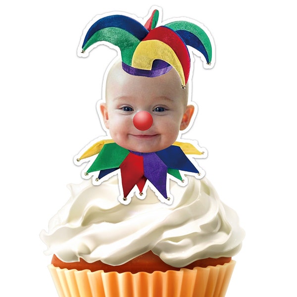 Printable Circus Clown Custom Photo Cupcake Topper,Personalised Under the Big Top Face Sticker Cupcake Topper,Digital File Only