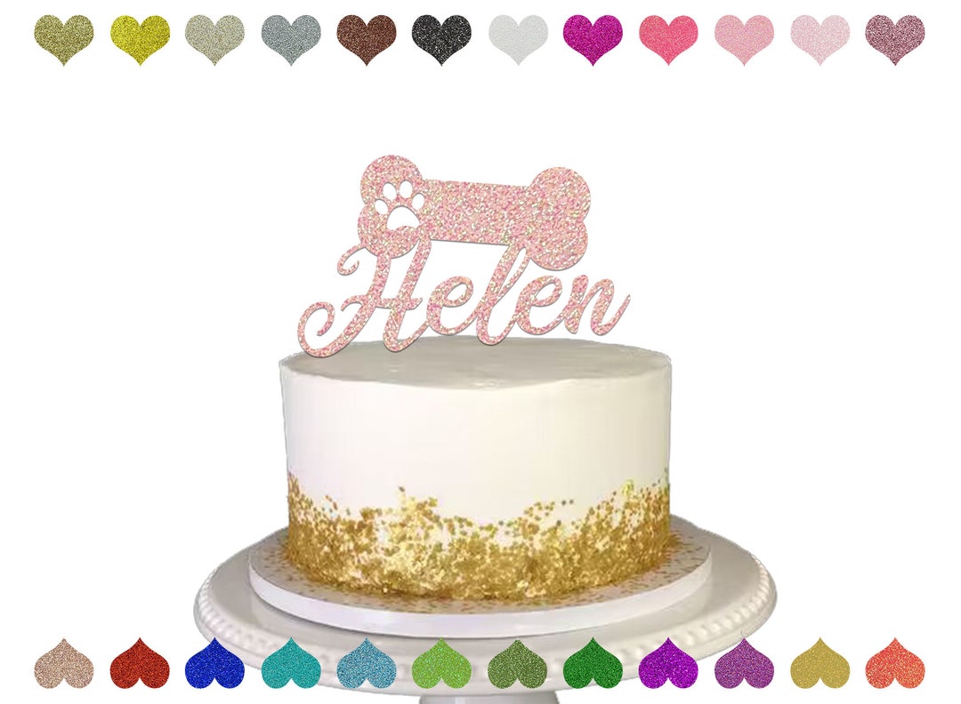 Custom Dog Paw Bone Name Cake Topper, Happy Birthday Dog Bone Cake
