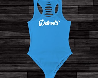 Blue/White Detroit Handmade Bodysuit, One Pride Outfit, Custom cut Clothes, Michigan Sports Gift